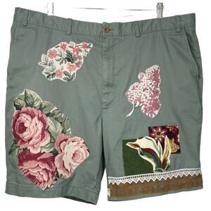 Upcycled Repurposed Boho Patched Lace Floral Shorts Size 20